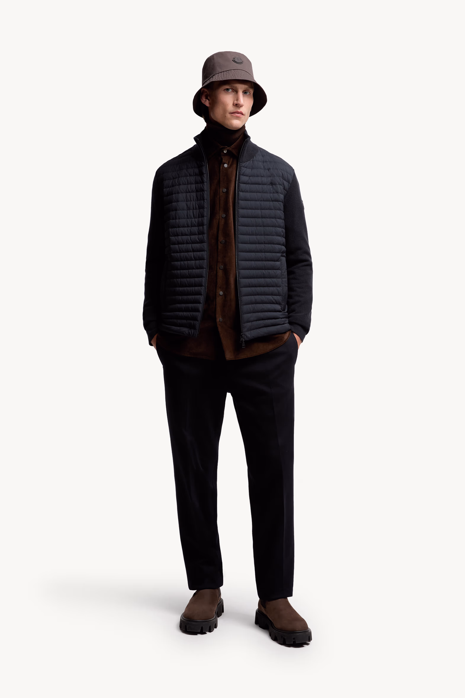 Padded Wool & Cashmere Zip-Up Cardigan Men Blue Moncler 0